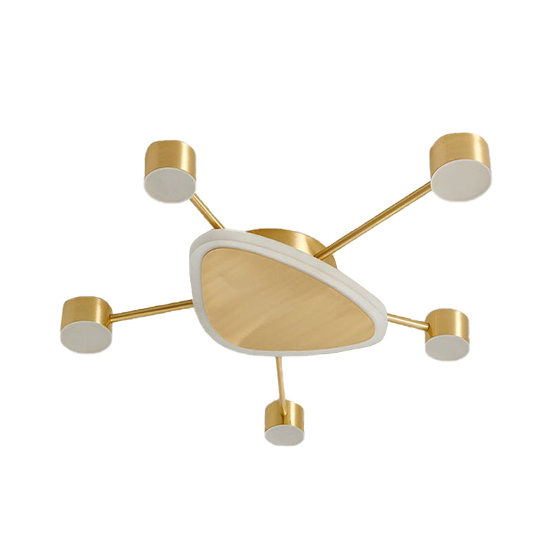 Modern Metal Brass Starburst Led Ceiling Light - Triangular 14/24.5 Wide Flush Mount With Drum