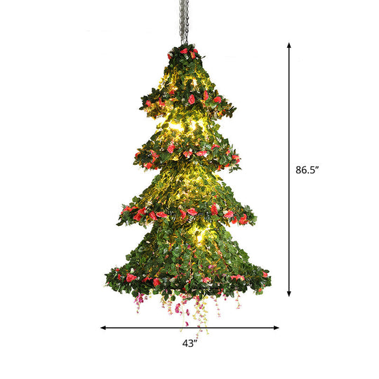 Restaurant Chandelier Lamp: Tree Shaped Ceiling Light With 18 Green Plant Bulbs