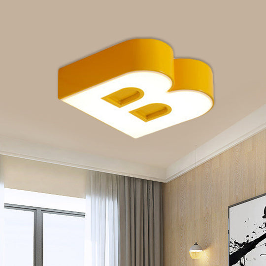 Kids Alphabet Led Flush Mount Light Fixture For Kindergarten - Green/Red/Blue Colors Yellow