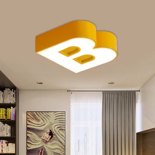 Kids Alphabet Led Flush Mount Light Fixture For Kindergarten - Green/Red/Blue Colors