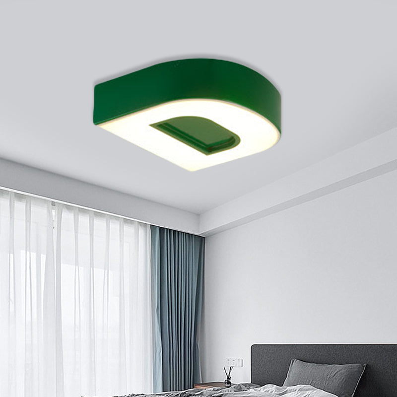 Kids Alphabet Led Flush Mount Light Fixture For Kindergarten - Green/Red/Blue Colors