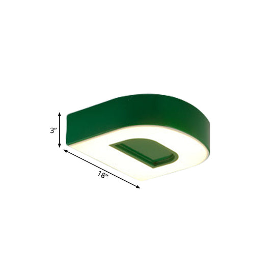 Kids Alphabet Led Flush Mount Light Fixture For Kindergarten - Green/Red/Blue Colors