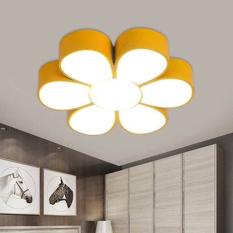 Flower-Shaped Kids Flush Ceiling Light Fixture In Vibrant Yellow/Green/Red With Acrylic Shade Yellow