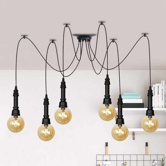 Vintage Black Finish Amber Glass Chandelier - Multi Light Pendant Lamp For Global Restaurants