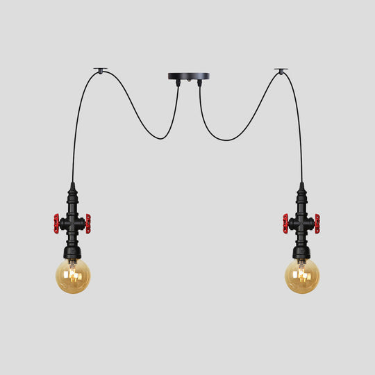 Industrial Amber Glass Swag Pendant Light Fixture With Led Multi Ceiling And Valve Deco - Globe