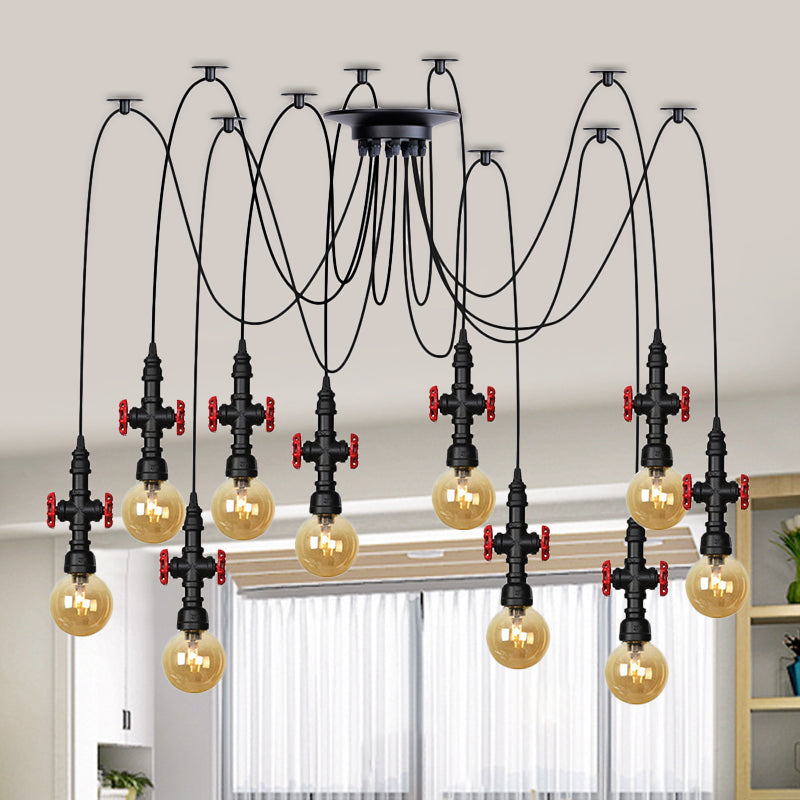 Industrial Amber Glass Swag Pendant Light Fixture With Led Multi Ceiling And Valve Deco - Globe