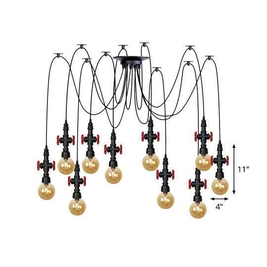 Industrial Amber Glass Swag Pendant Light Fixture With Led Multi Ceiling And Valve Deco - Globe