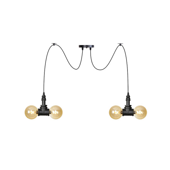 Industrial Orb Amber Glass Pendant Lamp - Multi Hanging Light Fixture (4/6/12 Bulbs) In Black