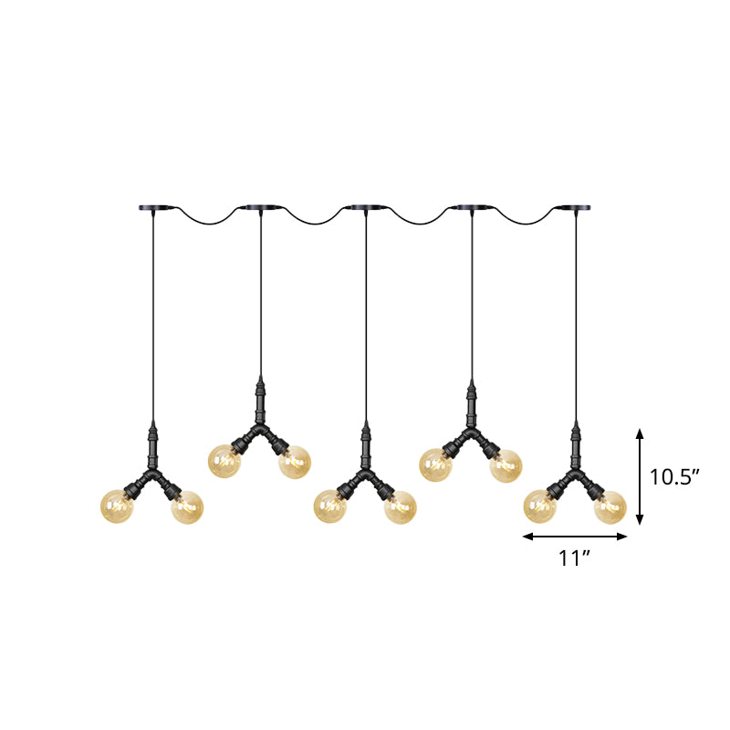 Vintage Amber Glass Swag Hanging Light Fixture - Led Multi Lamp Pendant With 6/10/14 Bulbs In Black