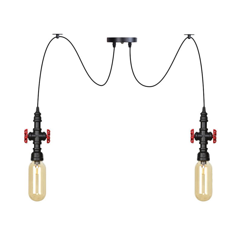 Vintage Amber Glass Multi Pendant Light - 2/3/6-Light Coffee Shop Led Swag Suspension Lamp In Black