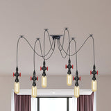 Vintage Amber Glass Multi Pendant Light - 2/3/6-Light Coffee Shop Led Swag Suspension Lamp In Black
