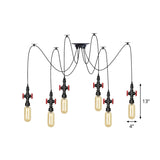 Vintage Amber Glass Multi Pendant Light - 2/3/6-Light Coffee Shop Led Swag Suspension Lamp In Black