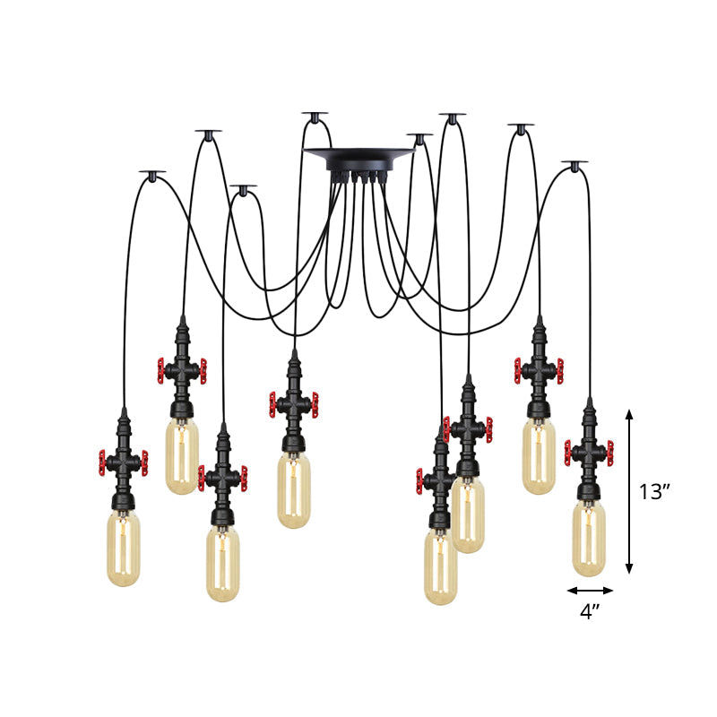 Vintage Amber Glass Multi Pendant Light - 2/3/6-Light Coffee Shop Led Swag Suspension Lamp In Black