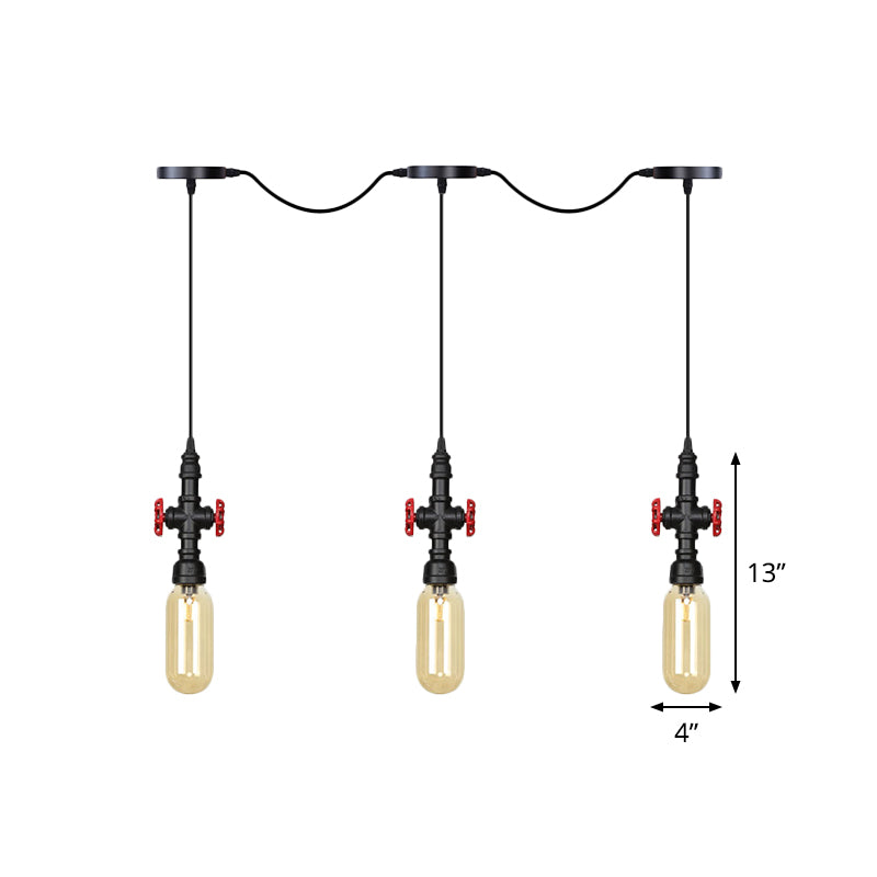 Industrial Amber Glass Tandem Multi-Pendant Hanging Lamp Kit - Black Capsule 3/5/7-Light Design