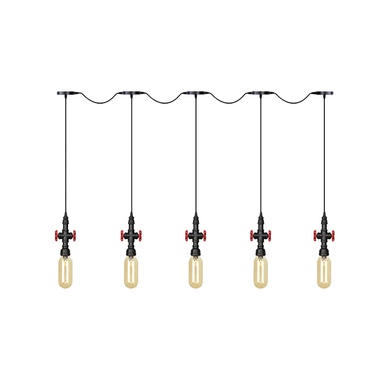 Industrial Amber Glass Tandem Multi-Pendant Hanging Lamp Kit - Black Capsule 3/5/7-Light Design