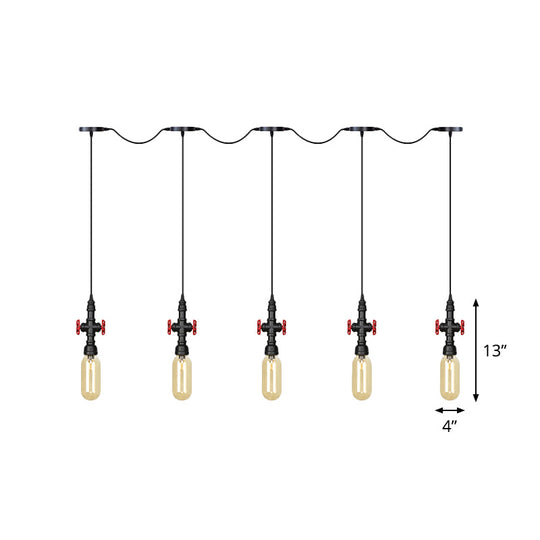 Industrial Amber Glass Tandem Multi-Pendant Hanging Lamp Kit - Black Capsule 3/5/7-Light Design