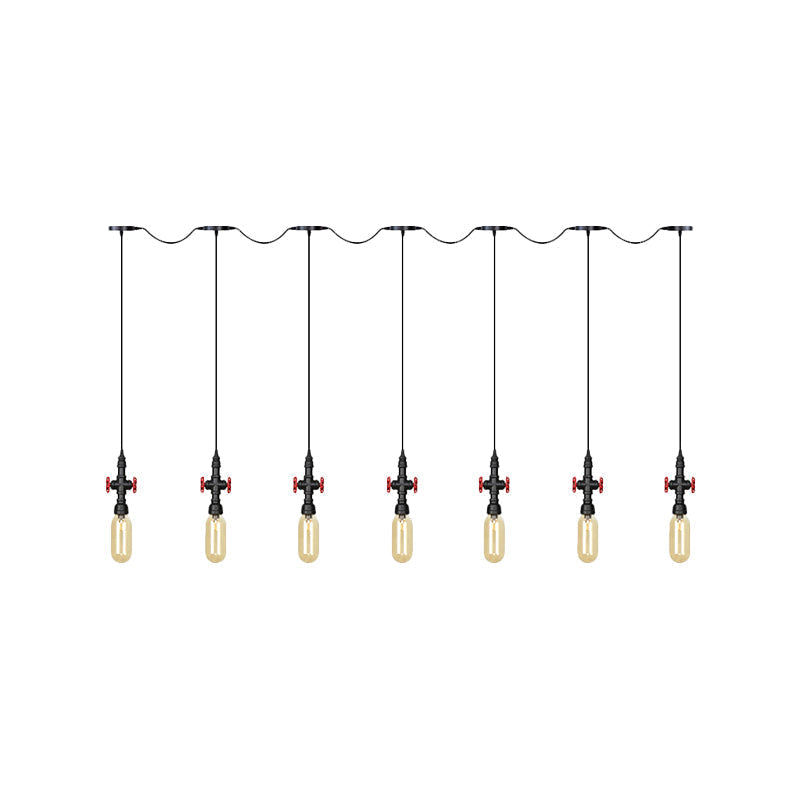 Industrial Amber Glass Tandem Multi-Pendant Hanging Lamp Kit - Black Capsule 3/5/7-Light Design