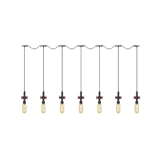 Industrial Amber Glass Tandem Multi-Pendant Hanging Lamp Kit - Black Capsule 3/5/7-Light Design