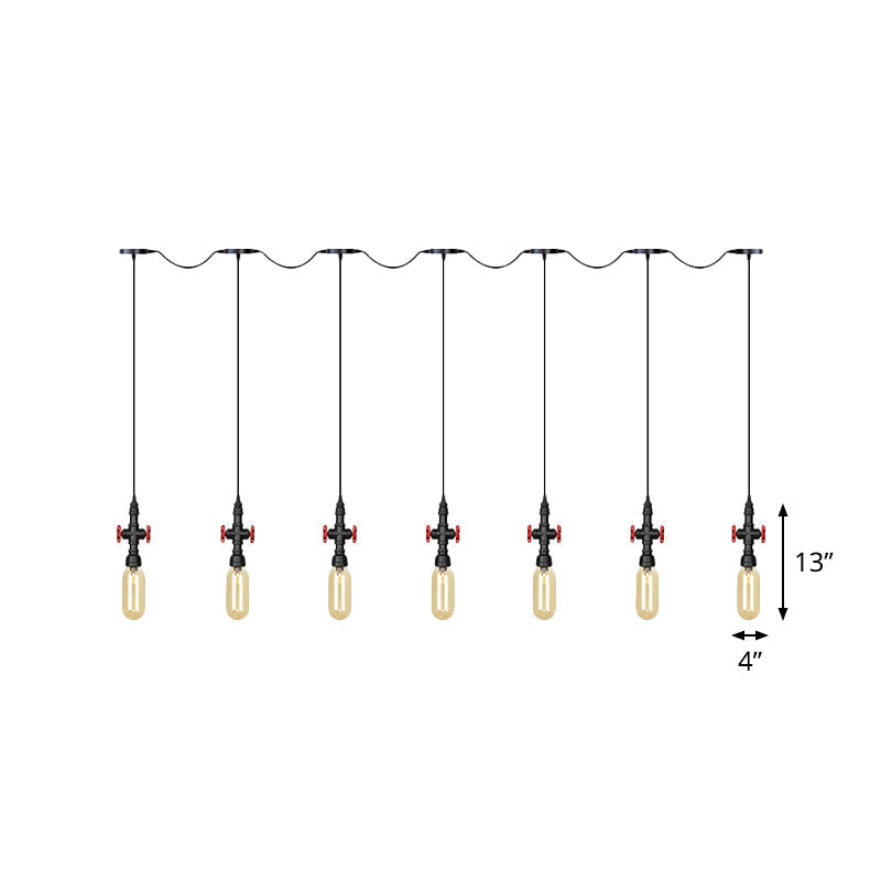 Industrial Amber Glass Tandem Multi-Pendant Hanging Lamp Kit - Black Capsule 3/5/7-Light Design
