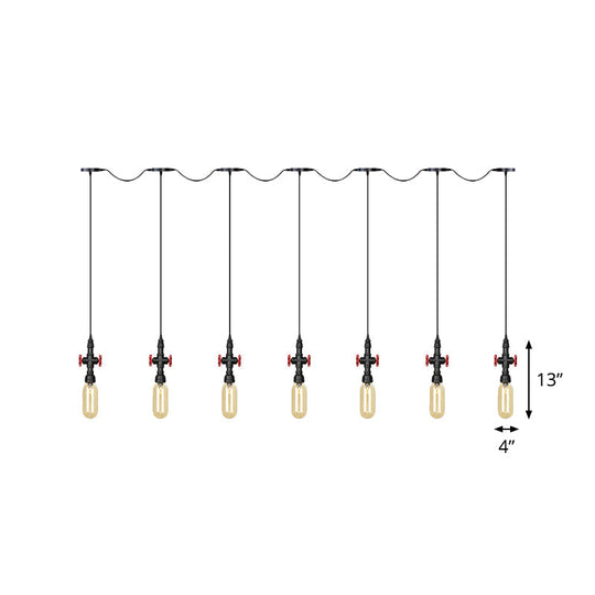 Industrial Amber Glass Tandem Multi-Pendant Hanging Lamp Kit - Black Capsule 3/5/7-Light Design