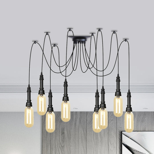 Antiqued Amber Glass Coffee House Ceiling Light - Capsule Multi 2/3/6 Head Black Swag Led Pendant