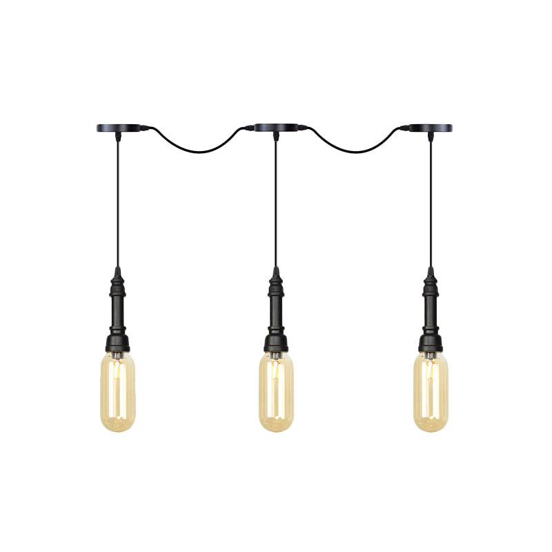 Modern Industrial Amber Glass Chandelier With Led Lights - Black Finish Tandem Hanging Ceiling Lamp