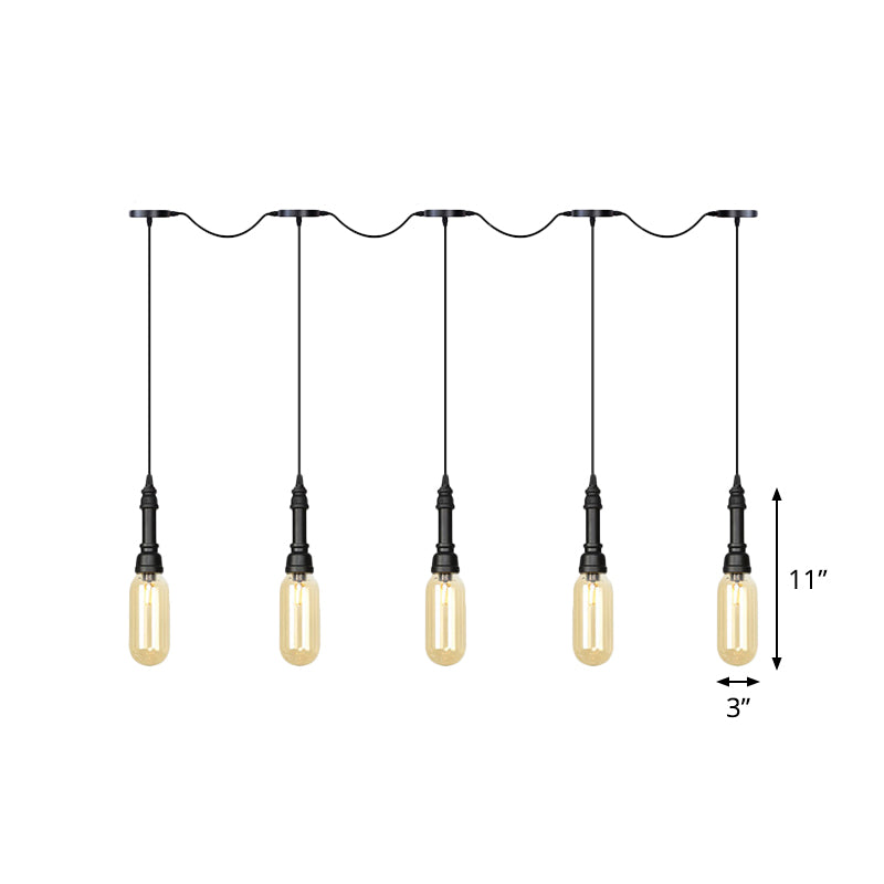 Modern Industrial Amber Glass Chandelier With Led Lights - Black Finish Tandem Hanging Ceiling Lamp