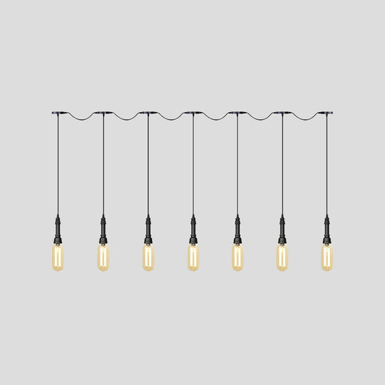 Modern Industrial Amber Glass Chandelier With Led Lights - Black Finish Tandem Hanging Ceiling Lamp