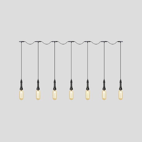 Industrial Black Finish Tandem Led Chandelier With 3/5/7 Lights And Amber Glass Capsules
