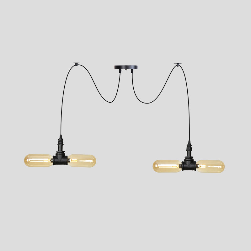 Vintage Black Capsule Led Pendant Lamp - Amber Glass 4/6/12-Bulb Restaurant Swag Multi Ceiling