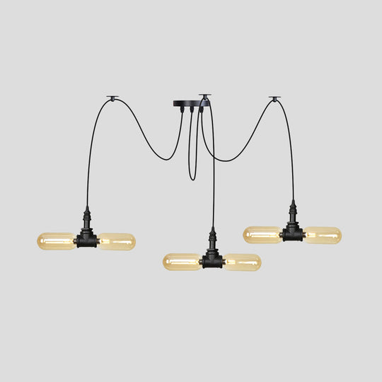 Vintage Black Capsule Led Pendant Lamp - Amber Glass 4/6/12-Bulb Restaurant Swag Multi Ceiling