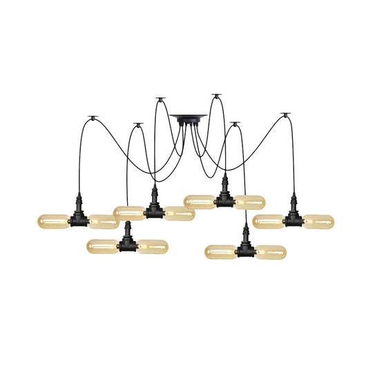 Vintage Black Capsule Led Pendant Lamp - Amber Glass 4/6/12-Bulb Restaurant Swag Multi Ceiling