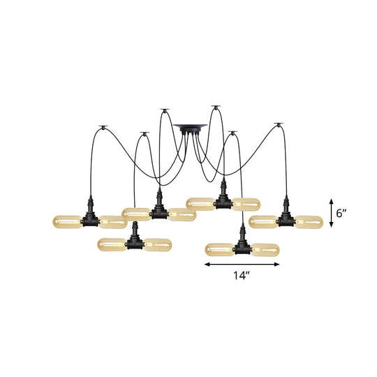 Vintage Black Capsule Led Pendant Lamp - Amber Glass 4/6/12-Bulb Restaurant Swag Multi Ceiling