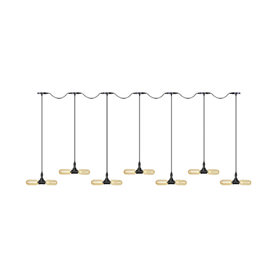 Antiqued Amber Glass Led Pendant Light With Black Hanging Capsule - 6/10/14-Light Tandem Multi Lamp
