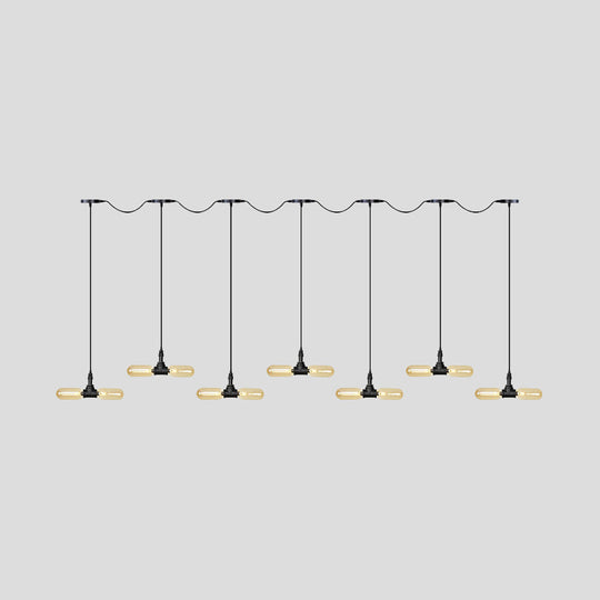 Antiqued Led Amber Glass Pendant Light – Black Hanging Capsule 6/10/14-Light Tandem Multi Lamp