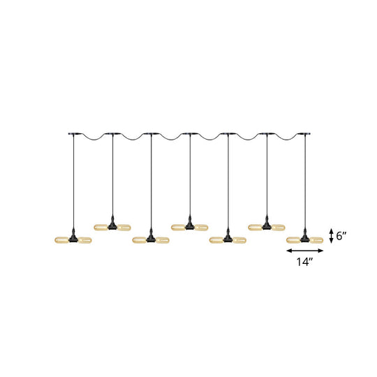 Antiqued Led Amber Glass Pendant Light – Black Hanging Capsule 6/10/14-Light Tandem Multi Lamp