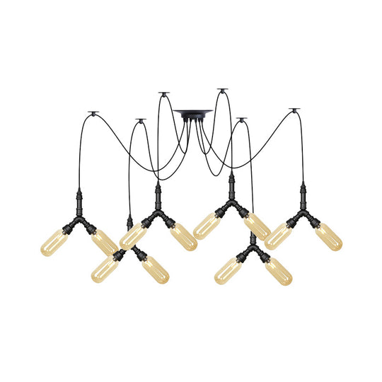 Amber Glass Swag Led Ceiling Lamp - Industrial Capsule Multi Hanging Light (4/6/12-Head) In Black