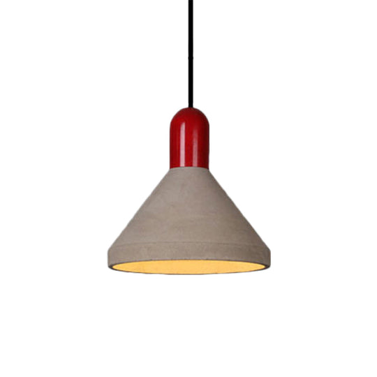 Antiqued Conical Cement Ceiling Light Restaurant Pendant Lamp In Grey With Wood Accents