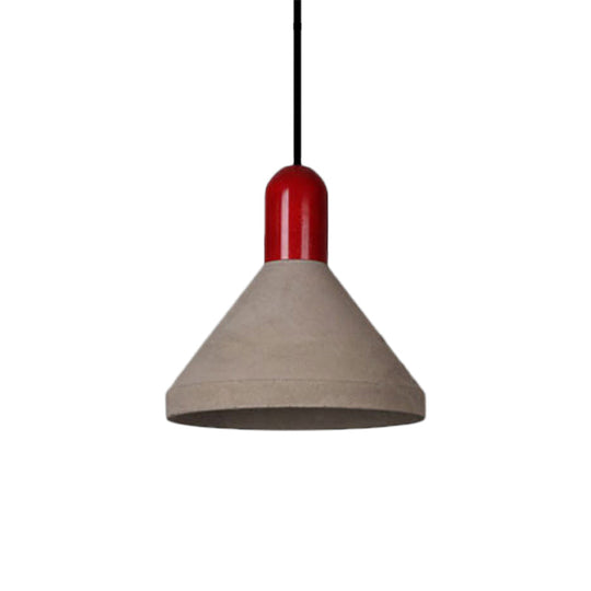 Antiqued Conical Cement Ceiling Light Restaurant Pendant Lamp In Grey With Wood Accents