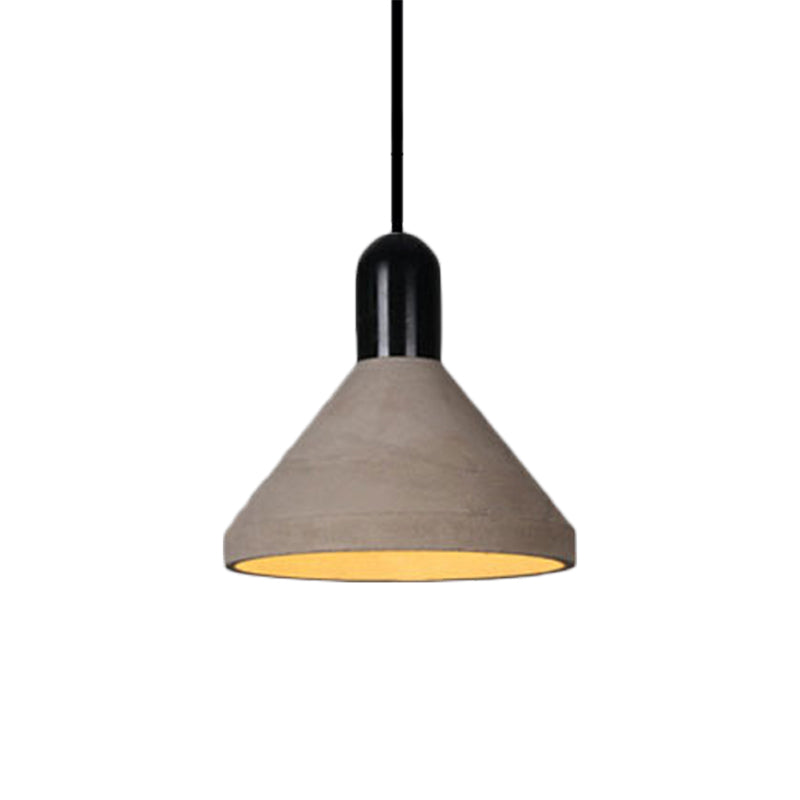 Antiqued Conical Cement Ceiling Light Restaurant Pendant Lamp In Grey With Wood Accents