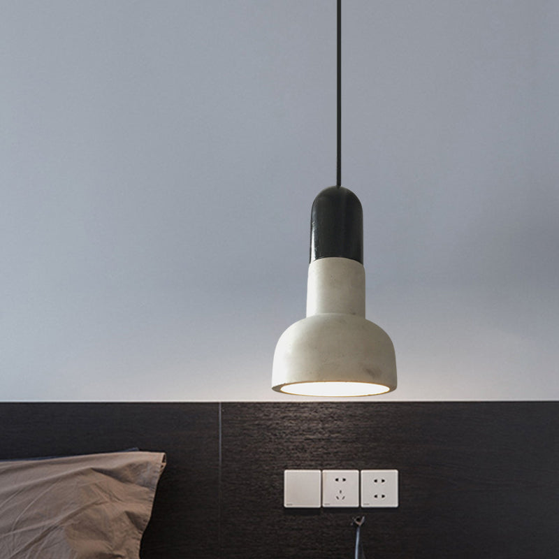 Dome Industrial Cement Pendant Light Fixture - Grey With Red/Black/Wood Accents