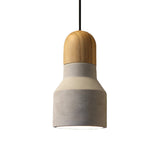 Industrial Cement Grey Pendant Light Kit With Wood Top - Cone/Trapezoid/Can Styles 1-Head 8.5/10/12