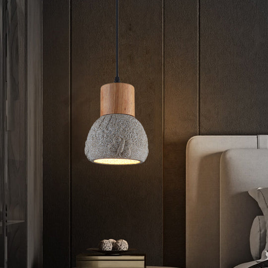Industrial Black/Grey/Brown Head Cement Ceiling Light With Wood Dome And Butterfly Pattern- Bedroom