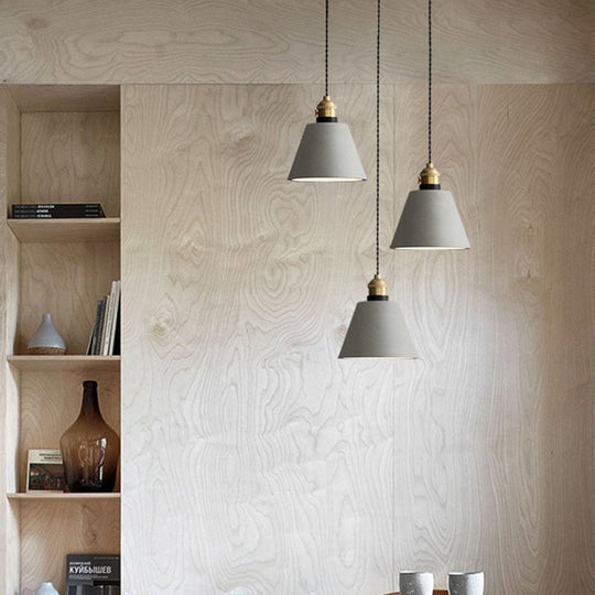 Industrial Cement Cone/Bell/Drum Pendant Lamp - 3 Heads Multi Ceiling Light Grey Various Height