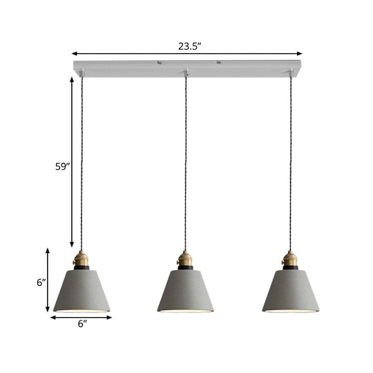 Vintage 3-Light Pendant Lamp Kit With Multiple Cement Shades In Grey - Restaurant Lighting