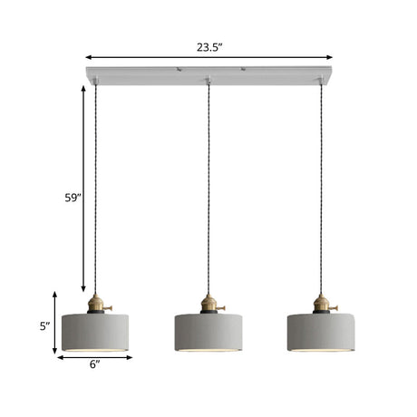 Vintage 3-Light Multi Pendant Hanging Lamp Kit With Cement Shades In Grey Bell/Cone/Drum Design