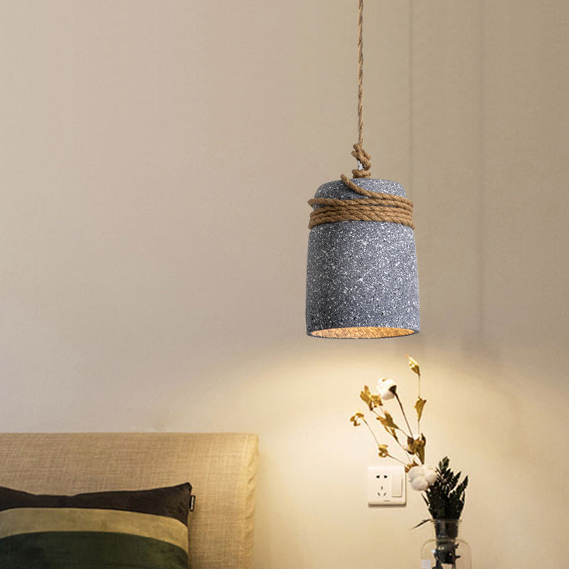 Antiqued Cement Bell Pendant Light With Rope Rod - Ideal For Restaurants Black/Grey/White 1 Bulb