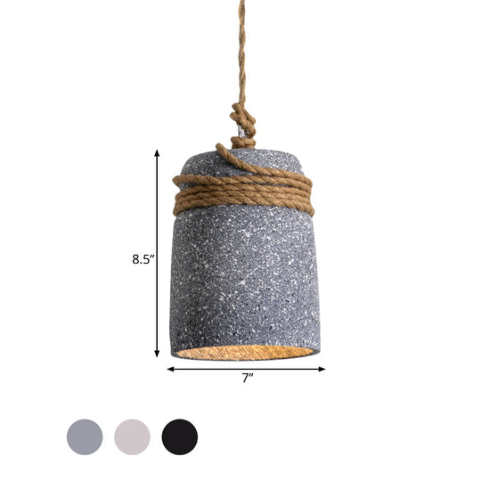 Cement Bell Pendant Light Antique Style With Rope Rod For Restaurant Ceiling In Black/Grey/White
