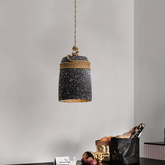 Cement Bell Pendant Light Antique Style With Rope Rod For Restaurant Ceiling In Black/Grey/White