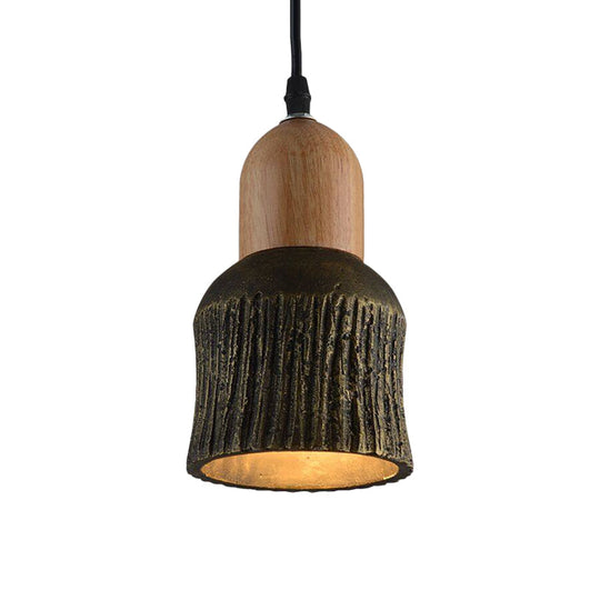 Antiqued Cup-Shape Ceiling Light: Cement Hanging Pendant Lamp (1 Head) - Silver/Black/Bronze With
